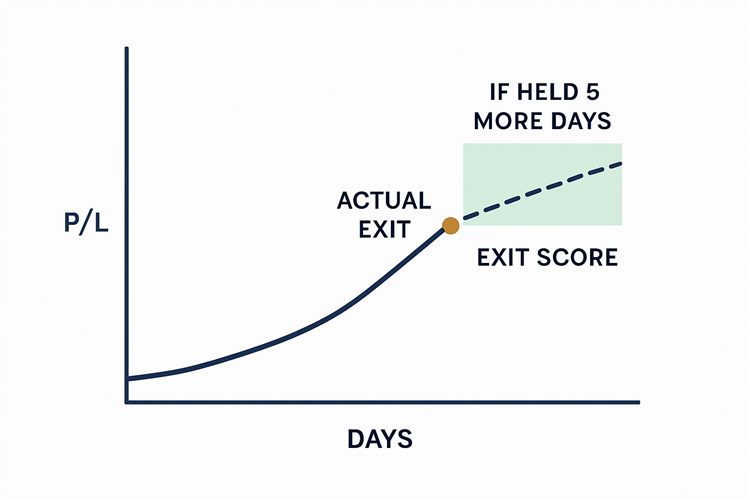 Exit-quality tracker comparing actual exit against a five-day extended hold