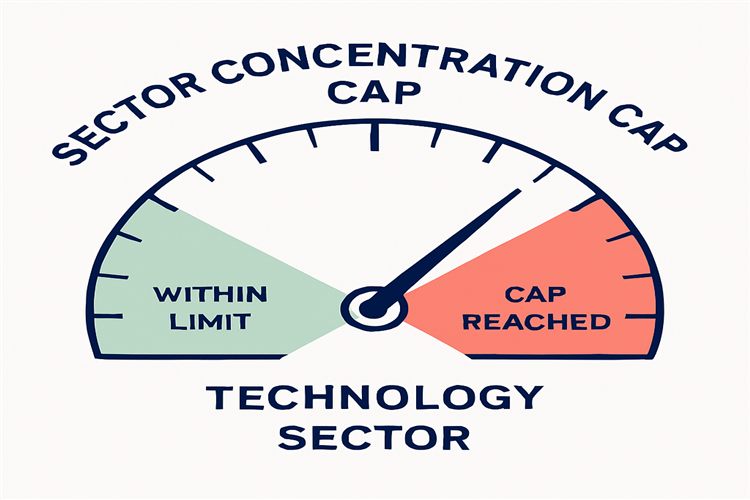 Sector concentration cap gauge showing a per-account limit on open positions in a single sector